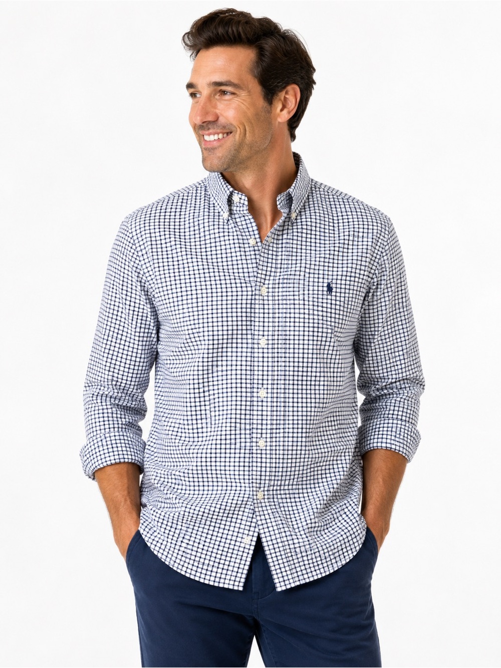 Ralph Lauren Navy and White Gingham Button-Down Shirt